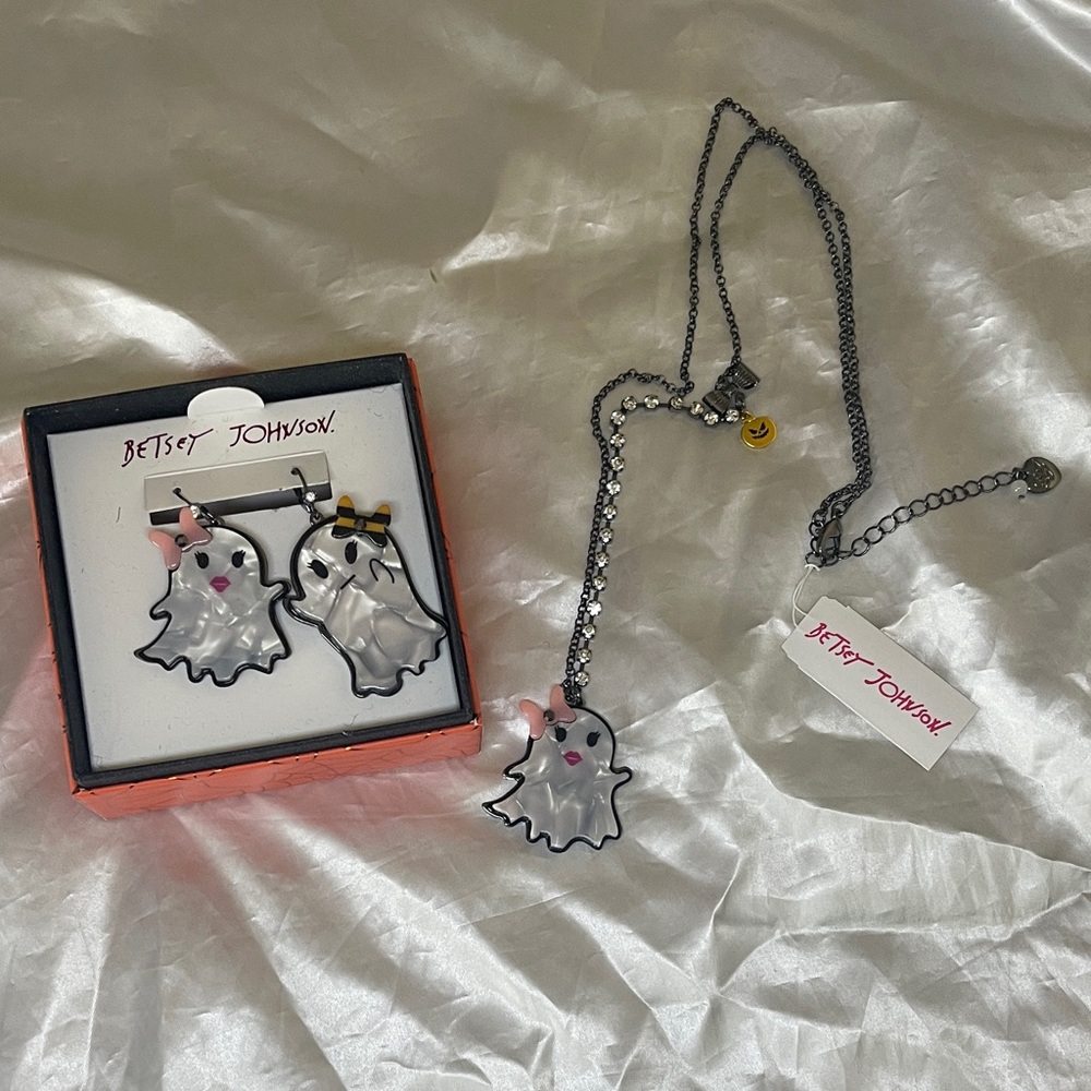 Betsey Johnson Pink and Black Ghost Jewelry Set